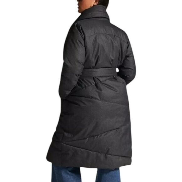 Anthropologie Bernardo WMNS 1X‎ Grey Wrap Puffer Jacket Belted Coat Long Shawl - Picture 3 of 14